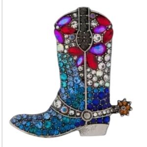 Cowboy Boot Rhinestone Crystal Boho Brooch, Lapel Pin, Jacket, Backpack, Hat
